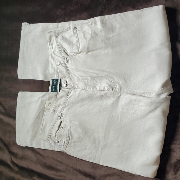 NWT Ralph Lauren Jean linen bermuda boulder ankle length pants size 14W cream - Picture 1 of 9
